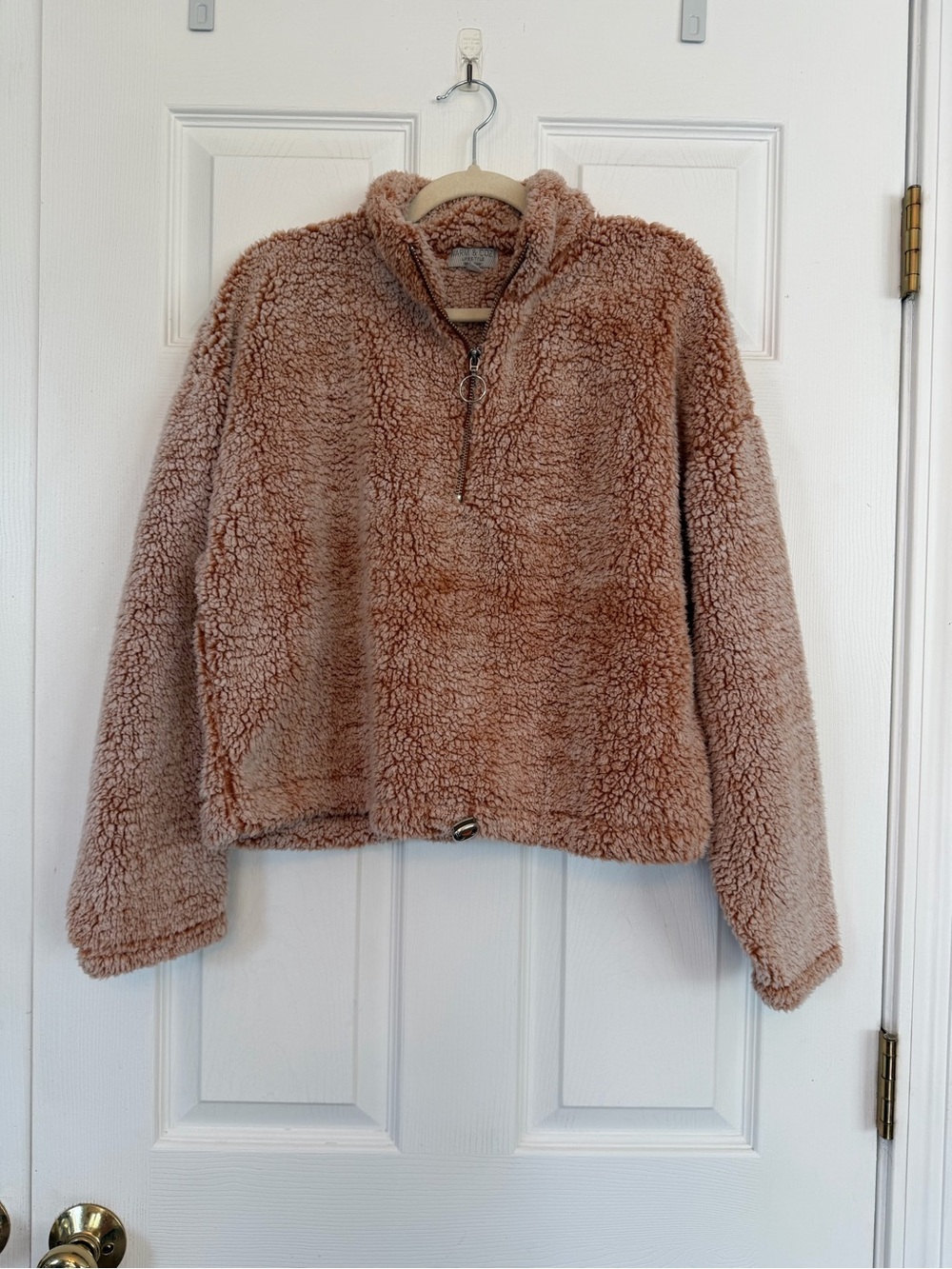Women's Cropped Plush Teddy Half-Zip Sherpa Jacket - size Large